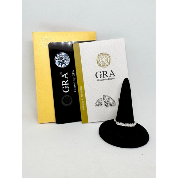 Moissanite Band 7 Stone Anniversary Wedding Ring 18K 925 GRA Round - Picture 4 of 17